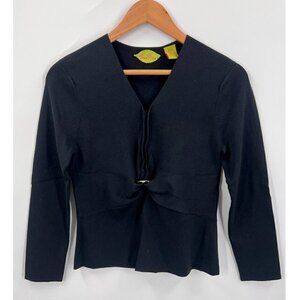 Prima Bella Rayon Blend Metal Ring Embellished 3/4 Sleeve Top Black Womens Small